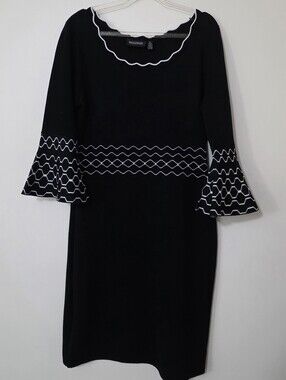 Nina Leonard Black Geometric Sweater Dress Modern Goth Witchy Office Sz Medium